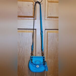 COACH Sky Blue/Turquoise Leather Mini Crossbody #F23706 EUC